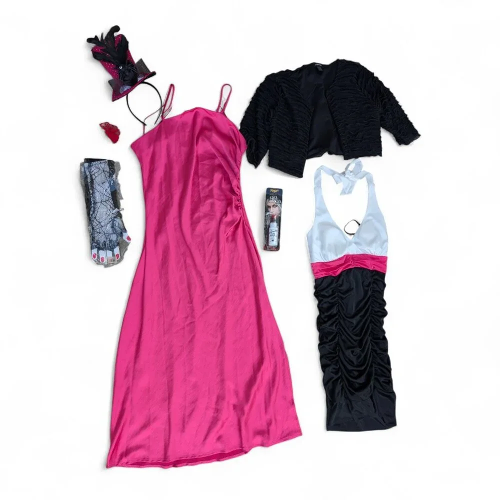 DEB Y2K Ruched Dress and Joie Ruched Slip Dress + Costume Accessories Halloween